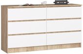 KOMODA K 140 cm 6 SZUFLAD SONOMA / BIAŁA