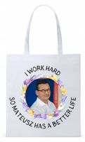 Mateusz Morawiecki Pis Torba Eco Biała Shopper Z Nadrukiem Ze Zdjęciem