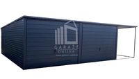 GARAŻ BLASZANY 6m x 5m poziom - spad tył 2x Brama uchylna - wiata - dodatkowe drzwi + antracyt BTX 7016 6x5