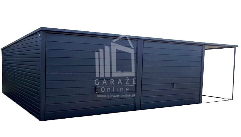 GARAŻ BLASZANY 6m x 5m poziom - spad tył 2x Brama uchylna - wiata - dodatkowe drzwi + antracyt BTX 7016 6x5 zdjęcie 1