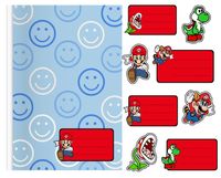 NAKLEJKI NA ZESZYT ZESZYTY NALEPKA 8szt - SUPER MARIO WZORY Z GIER + GRATIS