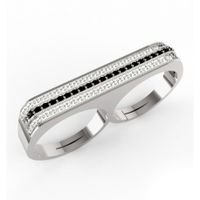 PIERŚCIONEK NA DWA PALCE KASTET Z CZARNYMI CYRKONIAMI ZE SREBRA PRÓBA SREBRA 925