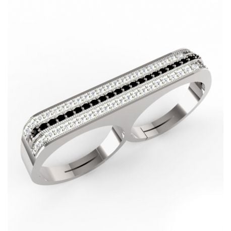 PIERŚCIONEK NA DWA PALCE KASTET Z CZARNYMI CYRKONIAMI ZE SREBRA PRÓBA SREBRA 925 na Arena.pl