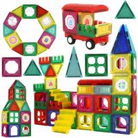 DUŻE Klocki Magnetyczne 3D Panele Konstrukcyjne Edukacyjne 110 el. Dom Auto