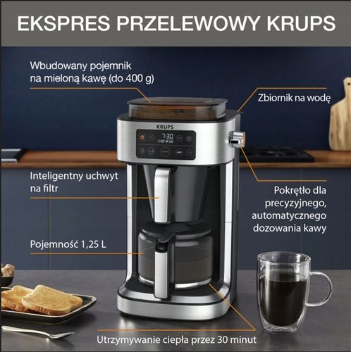Ekspres przelewowy KRUPS KM760D10 srebrny 1,25 l 1000 W na Arena.pl
