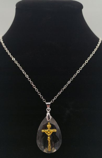 Krzyż INRI Gold Łezka Kryształ Jezus Chrystus Bóg zdjęcie 3