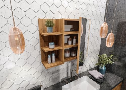 Szafka łazienkowa regał łazienkowy półki lustro wisząca dąb Wotan na Arena.pl