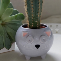 Szara doniczka ceramiczna kot - mała - Polskie rękodzieło - Lamabo Ceramics