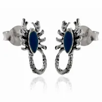 OKSYDOWANE SREBRNE KOLCZYKI WKRĘTKI SKORPION NIEBIESKA MASA JUBILERSKA