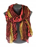 Piękny cienki szalik zwierzęcy print malina żółty brązowy WK-29