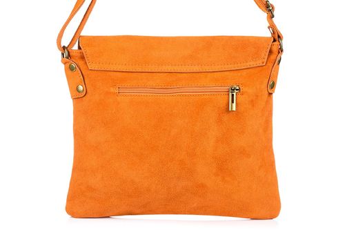 Pomarańczowa Włoska Torebka damska zamszowa listonoszka z klapą B67 na Arena.pl