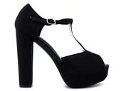 Czarne sandały na słupku platformie pasek 36