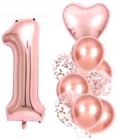 Balony 10szt na urodziny roczek różowe konfetti  F150_A_1