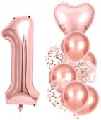 Balony 10szt na urodziny roczek różowe konfetti  F150_A_1