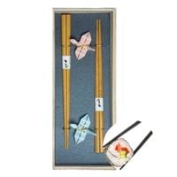Zestaw 2 par pałeczki do sushi bambusowe z podstawkami żuraw na prezent japoński