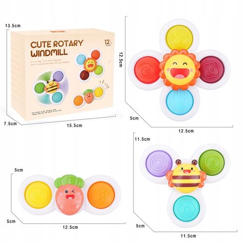 FIDGET SPINNER Z PRZYSSAWKĄ SENSORYCZNĄ KĄPIEL PREZENT GRZECHOTKA 3 SZTUKI na Arena.pl