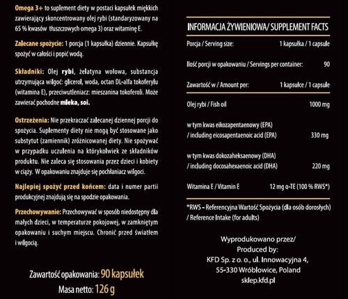 KFD OMEGA 3+ 90 kaps. - 330 EPA + 220 EPA + WIT. E na Arena.pl