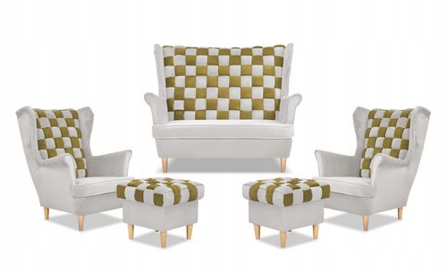 Zestaw uszak CAROL DUO sofa fotele pufy Family Meble biało - złoty na Arena.pl