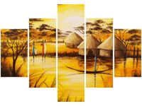 70 100CM OBRAZ 5 ELEM AFRYKAŃSKA WIOSKA DRUK PŁÓTNO