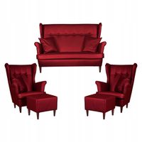 Zestaw wypoczynkowy mebli uszak Eko skóra sofa fotele pufy  komplet