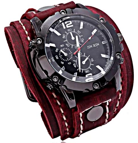 Czarny zegarek męski skórzany szeroki pasek retro casual duża tarcza MD na Arena.pl