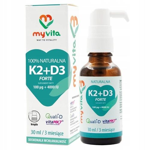 MyVita 100% Naturalna Witamina K2 MK7 + D3 4000 IU FORTE w kroplach 30 ml na Arena.pl