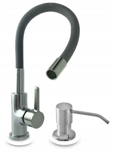 Bateria Kuchenna SZARA Elastyczna + dozownik CHROM zdjęcie 1