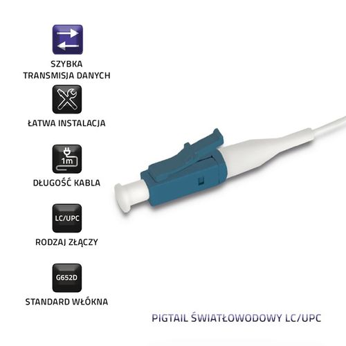 Qoltec Pigtail światłowodowy LC/UPC | Singlemode | 9/125 | G652D | 1m na Arena.pl