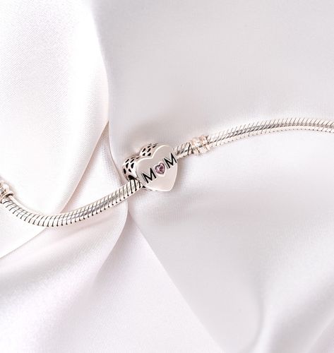 srebrny charms serce z cyrkonią i napisem do modułowej bransoletki na Arena.pl