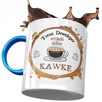 Kubek Błękitny Dla Dewelopera Strzeli Sobie Kawkę Z Nadrukiem Ze Zdjęciem