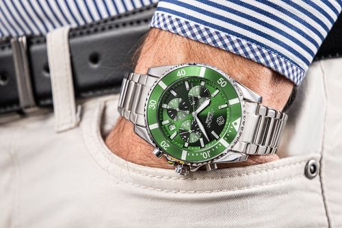 zegarek męski giewont chronograph sapphire srebrno zielony gw3970-b8 na Arena.pl