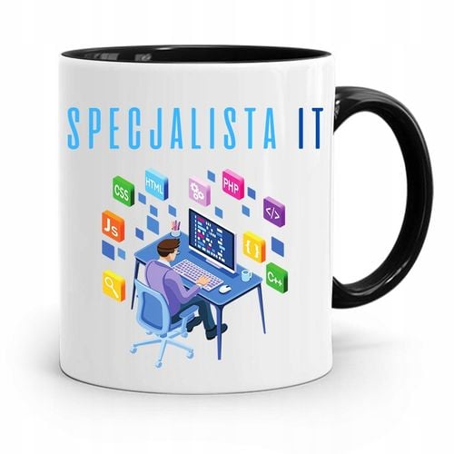 Kubek Czarny Informatyka Programisty Specjalista Z Nadrukiem Ze Zdjęciem na Arena.pl