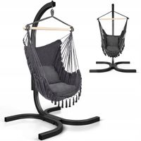 KOKON KRZESŁO BRAZYLIJSKIE WISZĄCE BOHO CZARNY ZE STELAŻEM BUJANY HUŚTAWKA