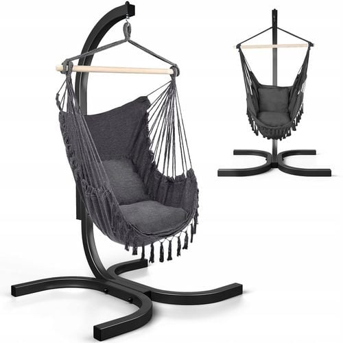 KOKON KRZESŁO BRAZYLIJSKIE WISZĄCE BOHO CZARNY ZE STELAŻEM BUJANY HUŚTAWKA na Arena.pl