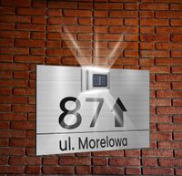 srebrna TABLICZKA ADRESOWA lampka nierdzewna numer domu dibond 40x30 cm