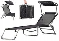 LEŻAK LEŻANKA FOTEL OGRODOWY Z DASZKIEM REGULOWANY CZARNY