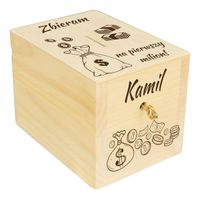 Skarbonka drewniana z kluczykiem prezent Mikołaj