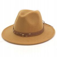 Kapelusz klasyczny panama elegancki brązowy filcowy z rzemykiem rzemyk boho