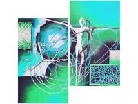 60X60 KWADRAT ZEGAR ŚCIENNY ABSTRAKCYJNY TANIEC ZIELENI OBRAZ