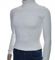 Sweter z golfem golf męski bawełniany dopasowany w prążek biały XXL 2XL