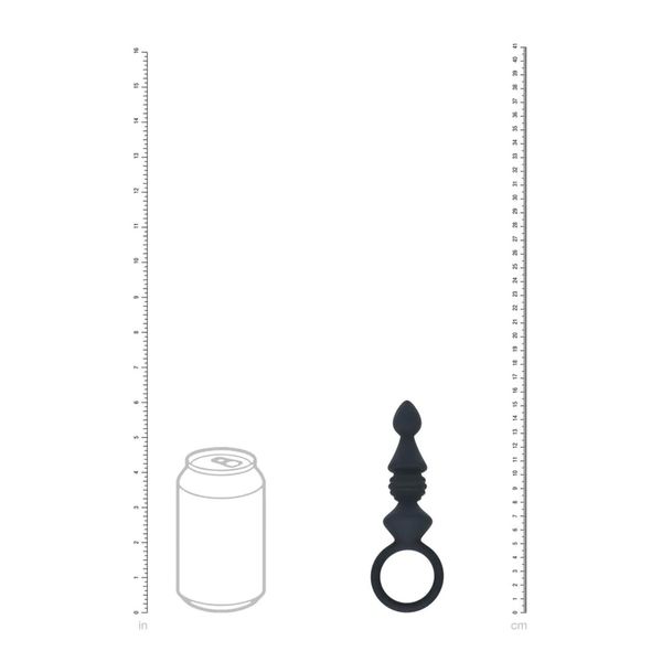 Ribbed Silicone Anal Probe With Loop - Black zdjęcie 5