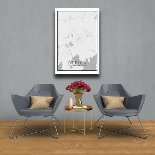 Dębica mapa czarno biała - obraz na płótnie 70x100 cm na Arena.pl