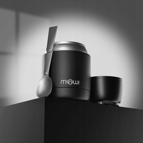 Termos obiadowy na zupę żywność Stalowy Miowi 450 ml Łyżka Czarny na Arena.pl
