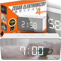 ZEGAR BUDZIK ELEKTRONICZNY NOWOCZESNY TERMOMETR LUSTRO ZEGAREK ALARM LED