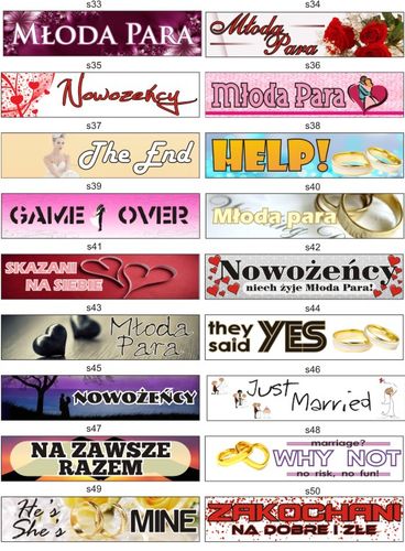 TABLICE ŚLUBNE weselne tablica na samochód IMIONA na Arena.pl