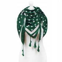 Piękna chustka z frędzlami w groszki zielona 21