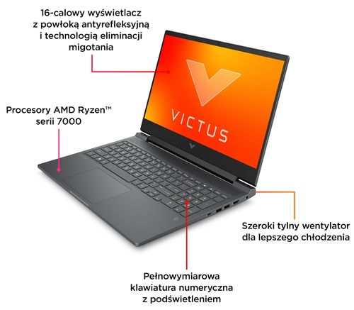 HP Victus Gaming 16 FullHD IPS 144Hz Intel Core i7-13700H 14-rdzeni 16GB DDR5 512GB SSD NVMe NVIDIA GeForce RTX 3050 6GB Win11 na Arena.pl