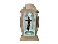 Znicz solarny biały kapliczka LED elektryczny z wkładem DUŻY krzyż złoty