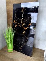 CZARNY gres poler 120x60 WYSOKI POŁYSK złoto GOLD