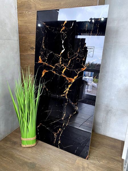 CZARNY gres poler 120x60 WYSOKI POŁYSK złoto GOLD zdjęcie 1